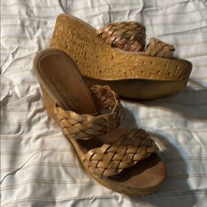 Sbicca Tan Wedge Sandals with Braided Detailing